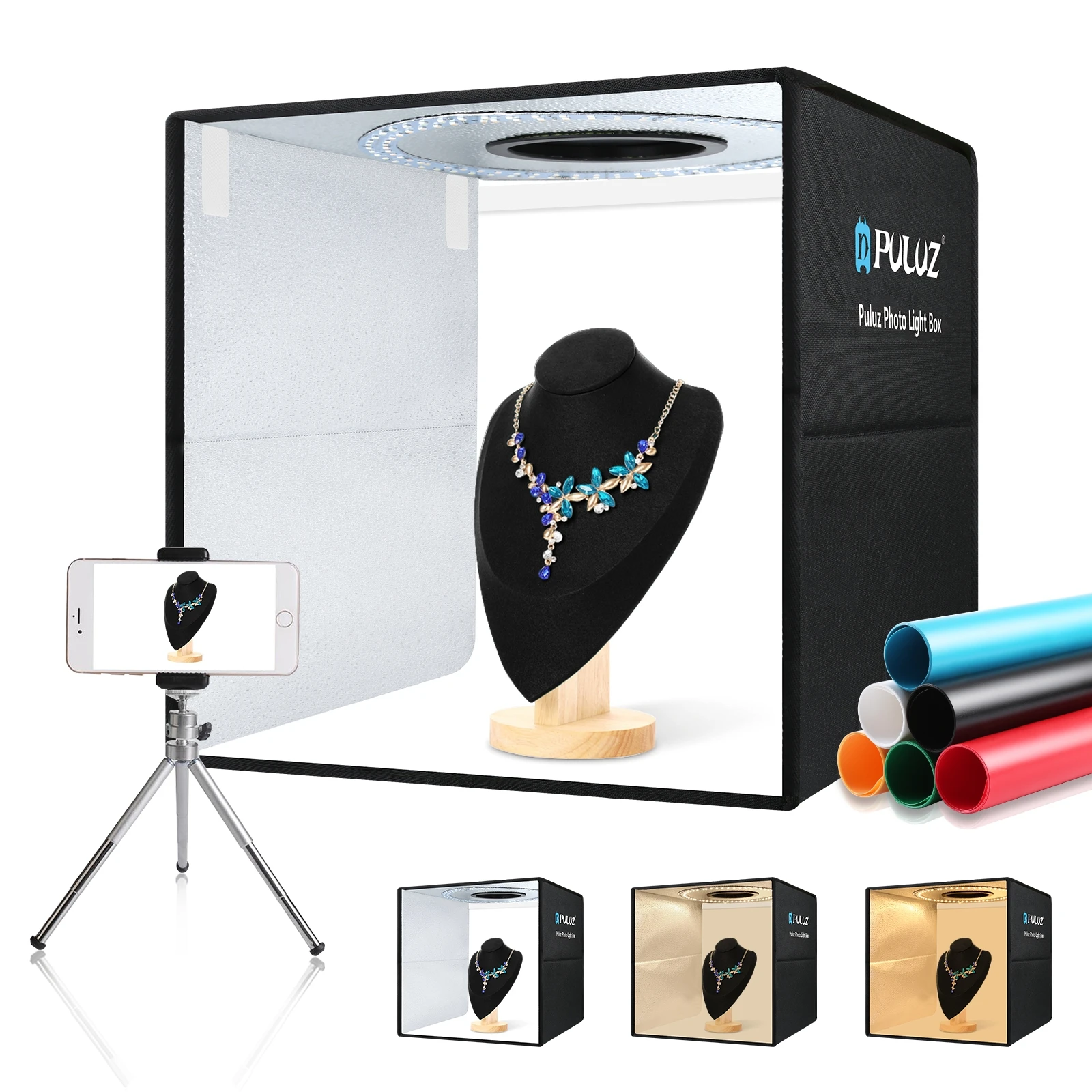 

Factory Price PULUZ Built-in 160pcs LED Lamp Beads 40cm Quick Charge USB Studio Light Box with Backdrops