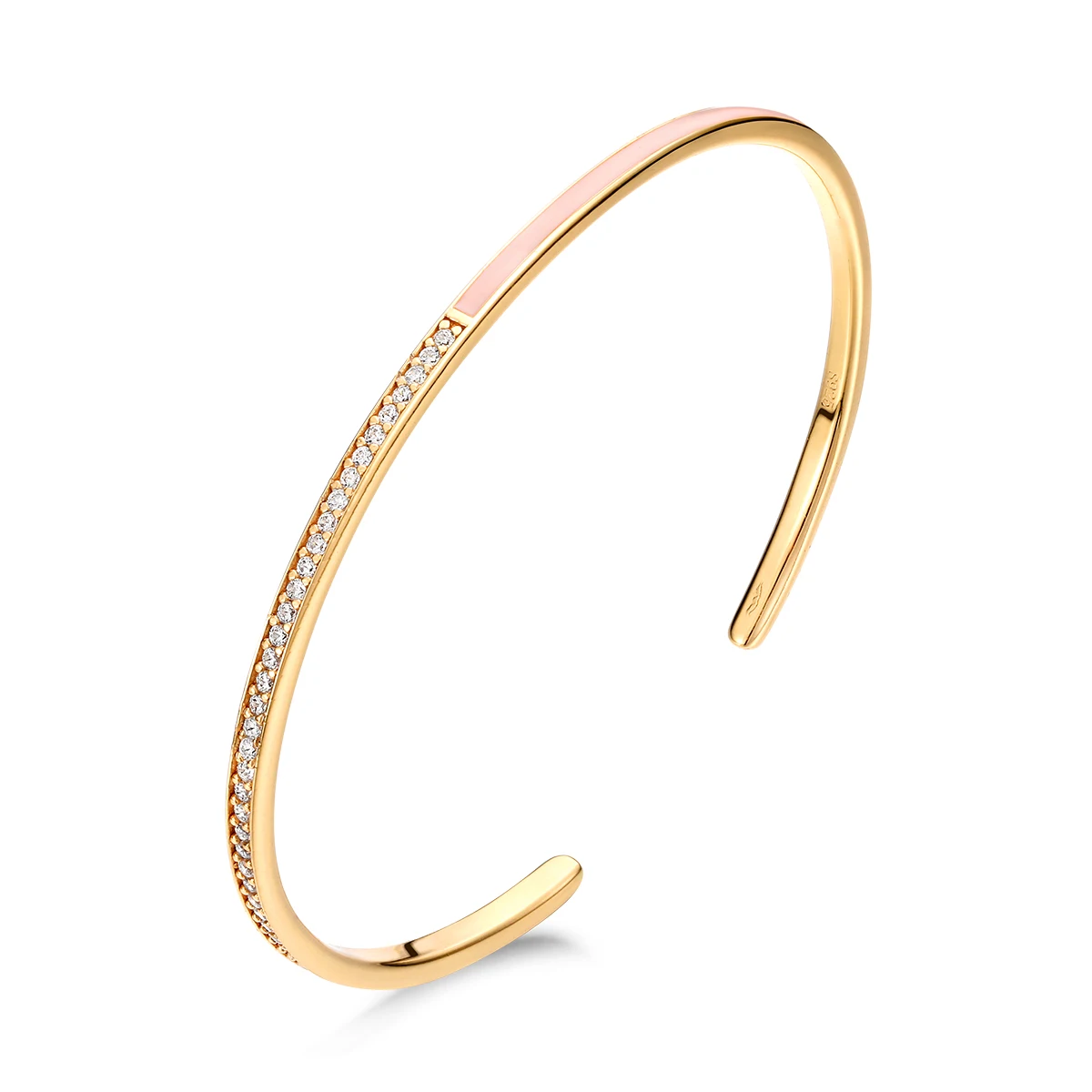 

Gold Plated Silver Pink Thin Band Simple Bracelet Bangle With 5A Zircon, Picture