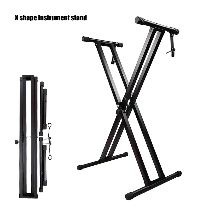 

Wholesale Music Instrument Iron Foldable Double Piano Stand Keyboard Professional X Electric Piano Keyboard Stand, Black