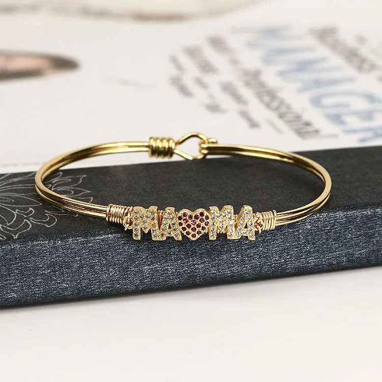 

BA1023 Trendy Fashion Bangle Gold plated Diamond CZ Micro Pave Mama Brass Bangles Jewelry