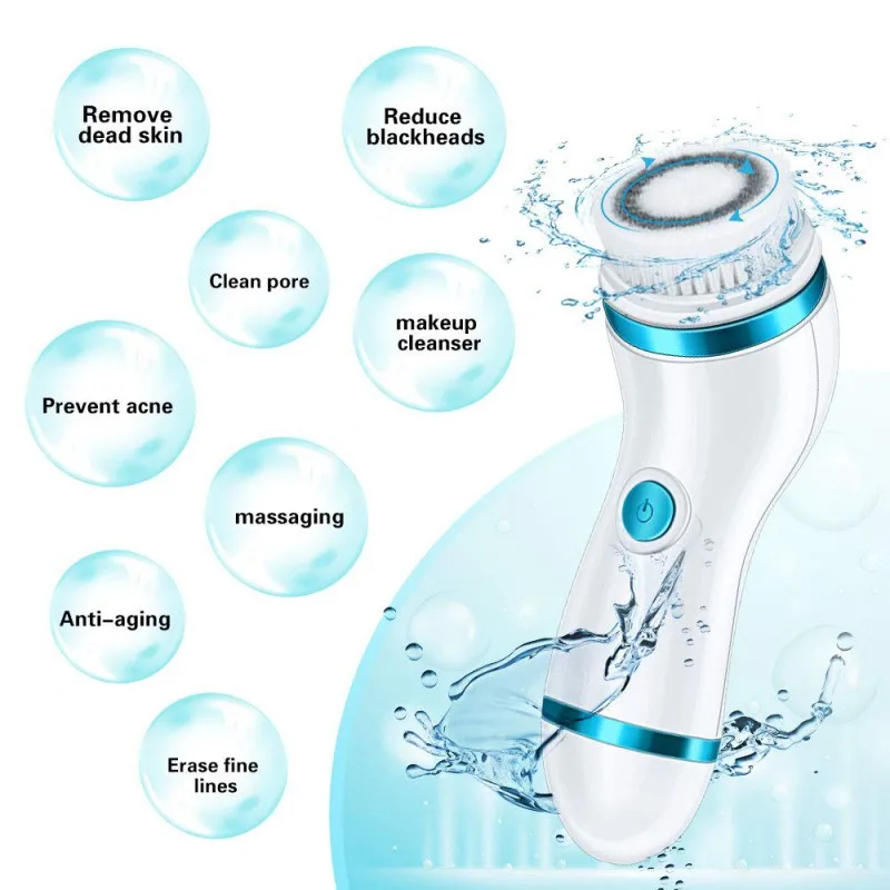 

Beauty personal care products 4 brush heads Facial cleansing device high frequency IPX7 waterproof rechargeable face spin brush, Blue/orange