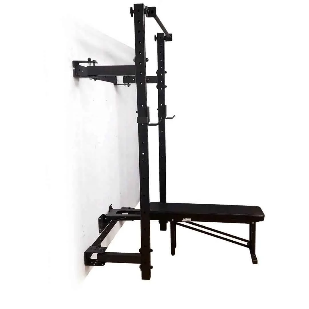 

power wall mount fold squat rack with fold bench, Customized color