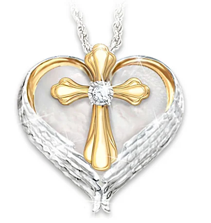 

Hot Sale Lady Cross Necklace Heart Shape Cross Pendant Angel Wing Pendant Necklace