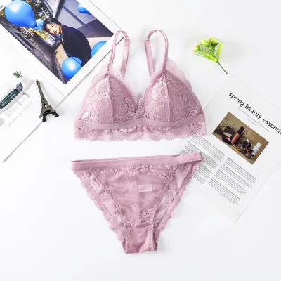 

Ladies Lace Bra Set French Three-Breasted Wire Free Sexy Girl Underwear Women Set