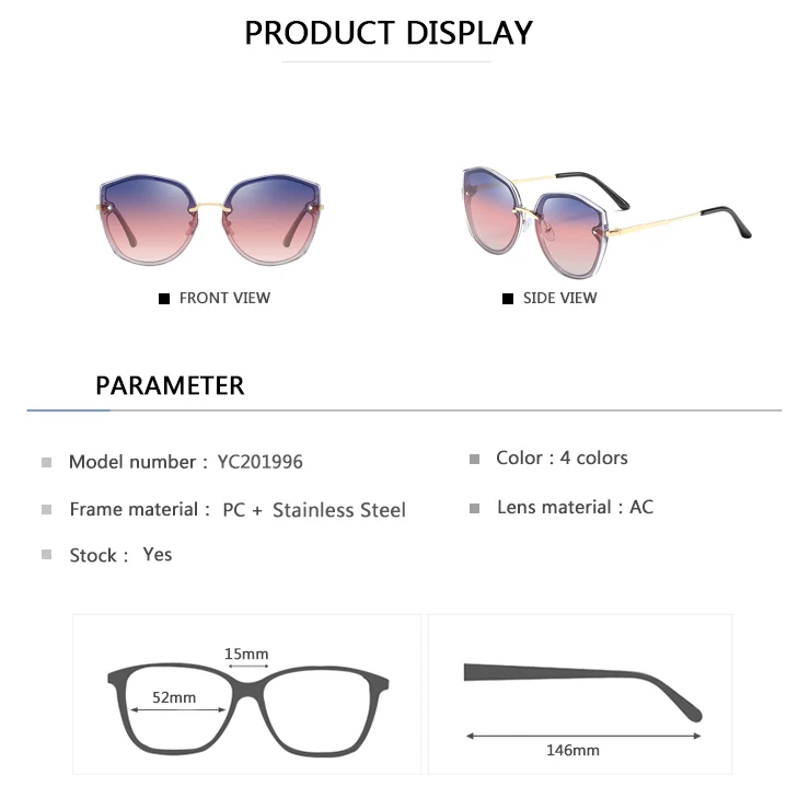 EUGENIA Wholesale Fashion Polarized Clear PC Frame Sunglasses Brand Designer Custom Logo Sunglasses 2021