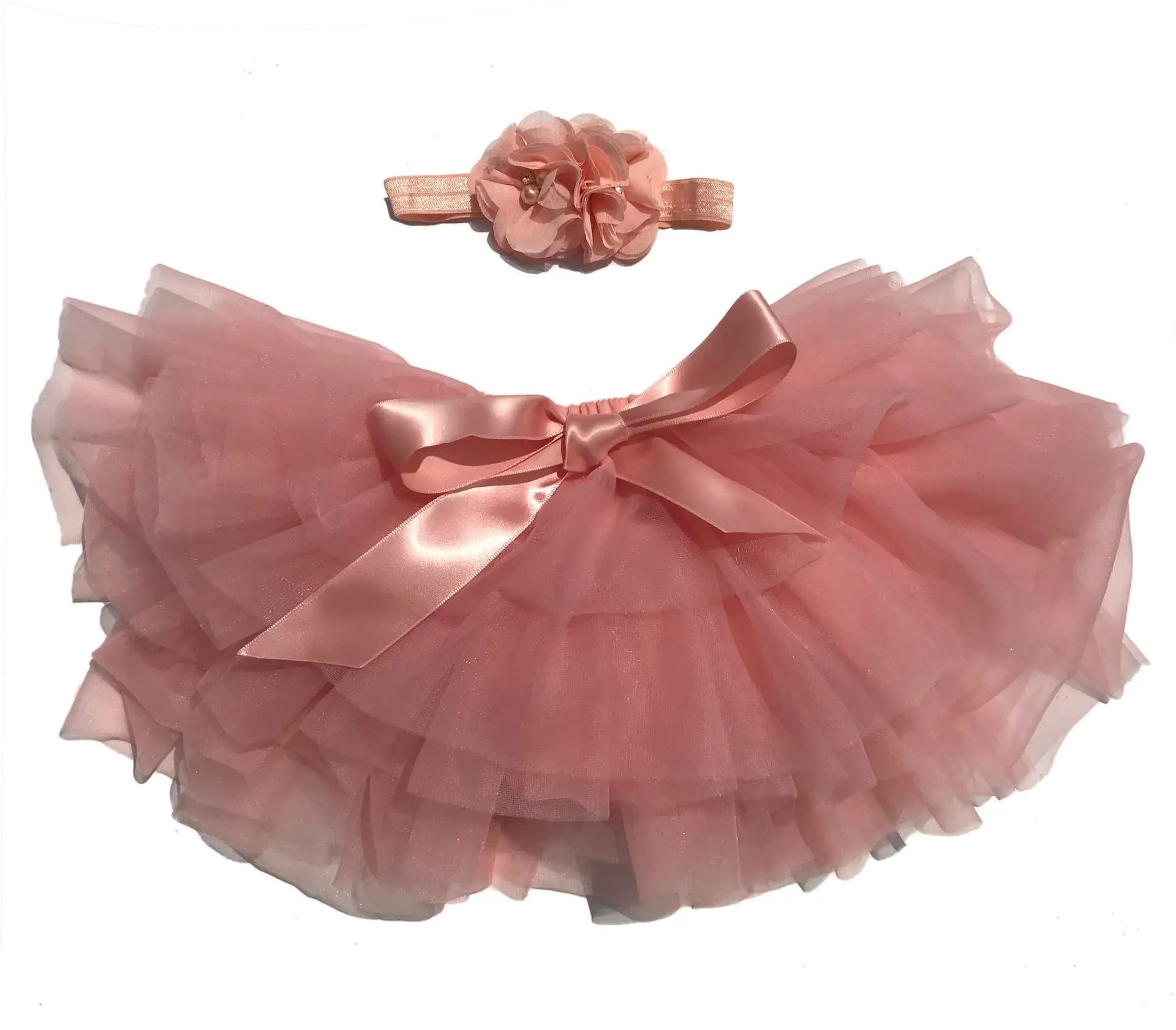 

2pc Newborn Pink Tulle colorful baby girls tutu skirts with ribbon adn headband for kids