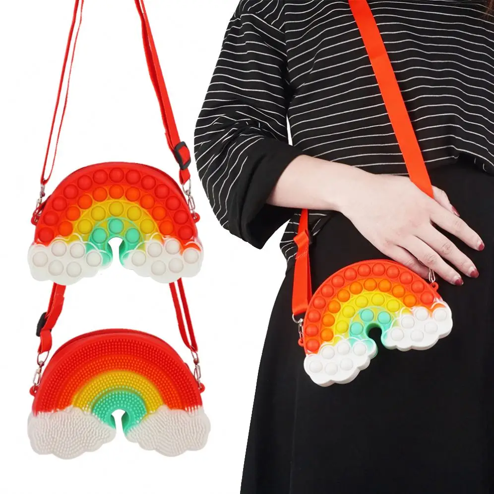 

Colorful Push Pop Bubble Bag Purse Fidget Toys Silicone Handbag Shoulder Bag for Girls