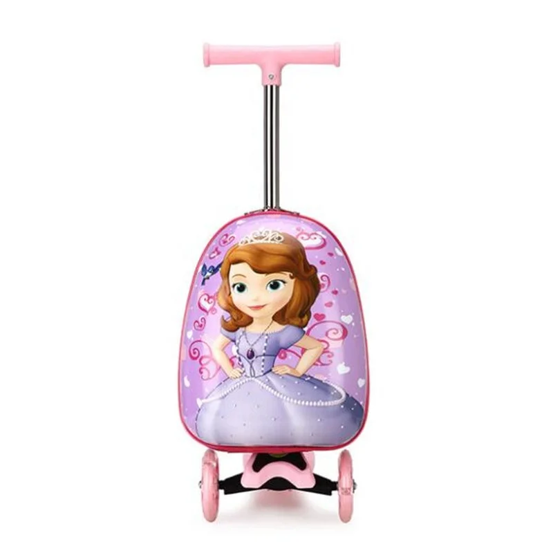 

Boys Girls Animal Skateboard School Trolley Bag/Kids 18'' Luggage With Scooter/Children Travel Suitcase On Flash Wheels