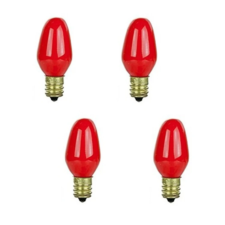 4 Pack C7 Red Incandescent Lamp Decorative Mini Candle Bulb 7 Watt E12 Candelabra Base 120 Volt C7 Night Light Colored Bulbs