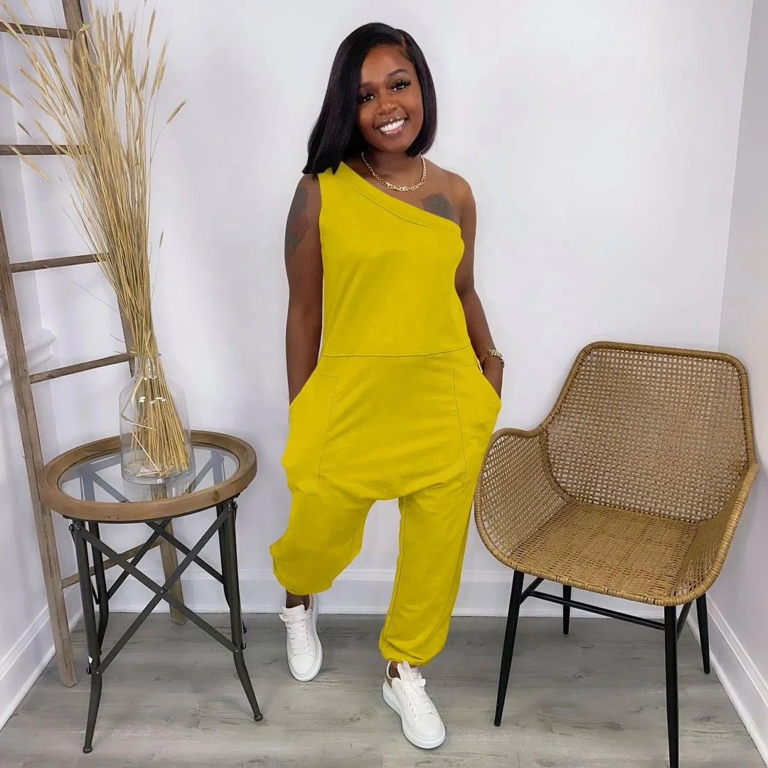 

Wholesale One Shoulder Jumpsuits Casual One Piece Rompers Women's Streetwear Tracksuits Summer Jumpsuit for Woman
