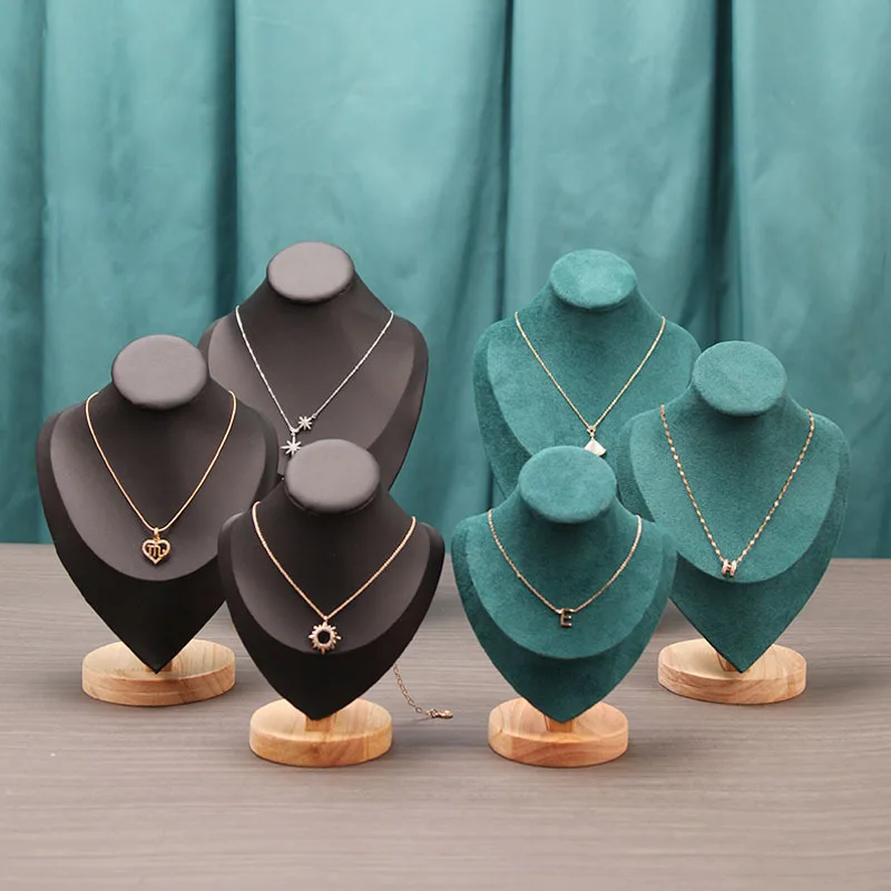 Middle 25cm Heigh Wood Base Leather Velvet Suede Jewelry Necklace Pendant Display Figure Model Holder