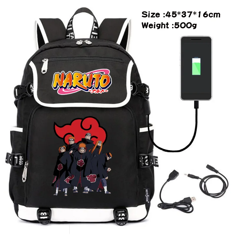 

Red cloud Sasuke logo anime Cartoon Canvas School Bag Anime Backpack USB Charging Data Line Backpack