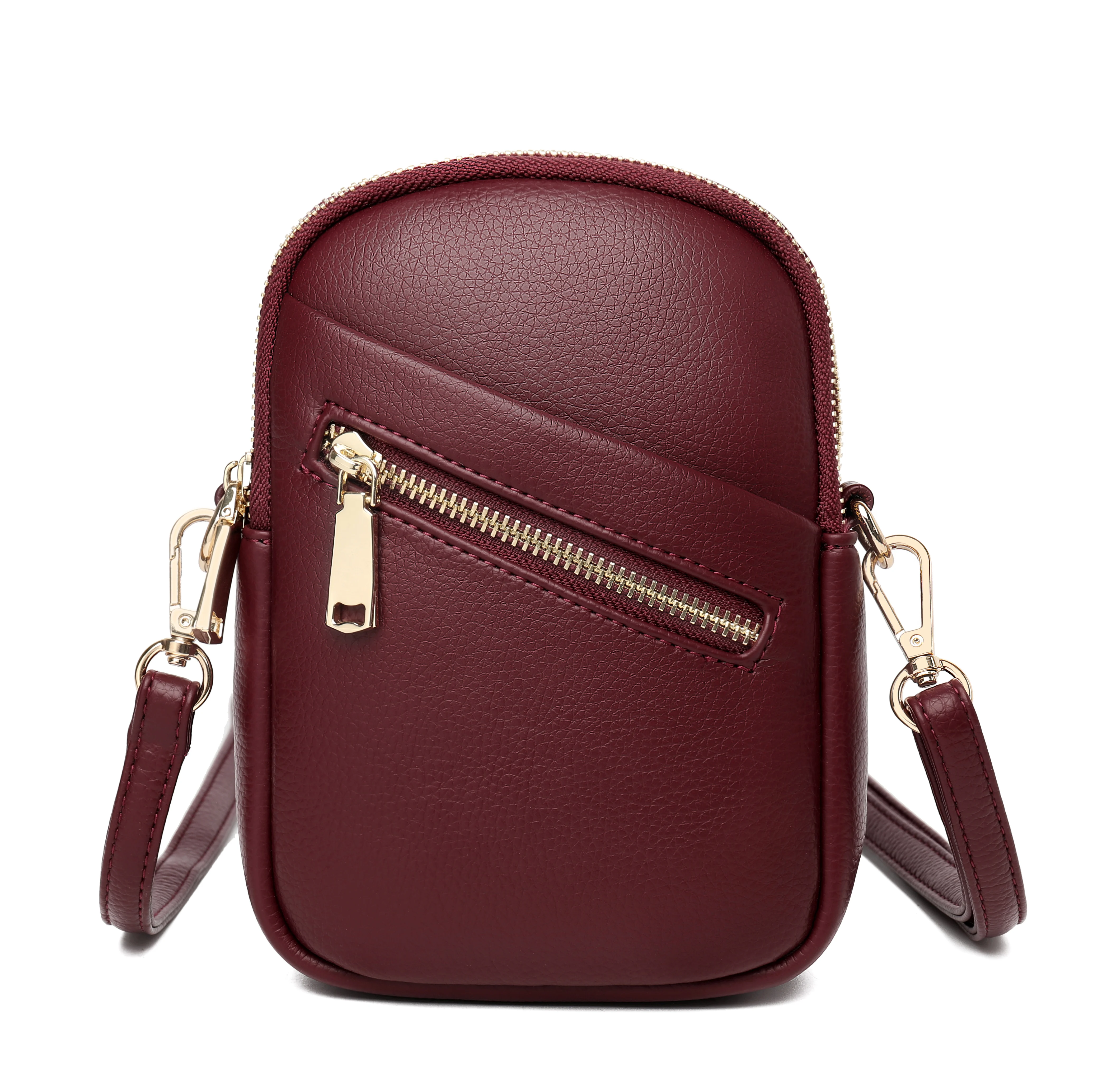 

2023 Solid color classic fashion zipper design mobile phone bag for shopping