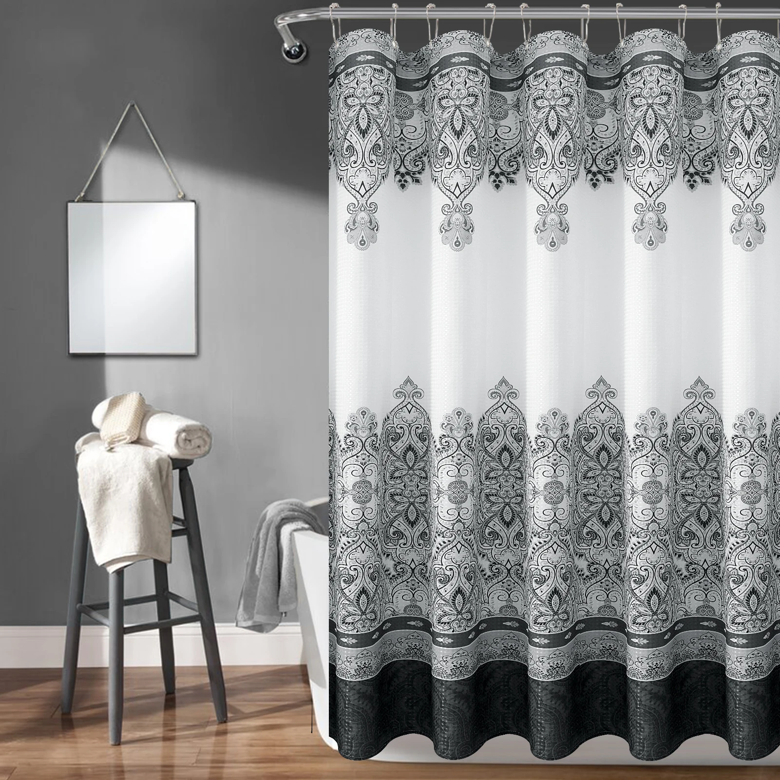 

Boho Gray Shower Curtain with Hooks Moroccan Bohemian Bath Curtain, Upgraded Thicken Fabric Bathroom Curtain Sets, Blue,black,gray,brown