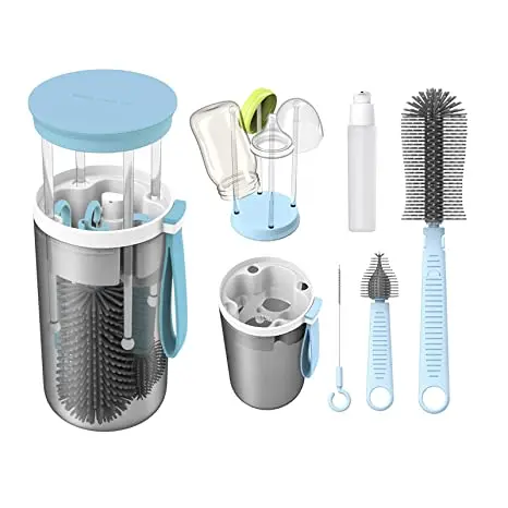 

Newest Design Weekend Travel Compact Size Large Capacity Baby Bottle Drying Rack with Silicone Bottle Brush Set