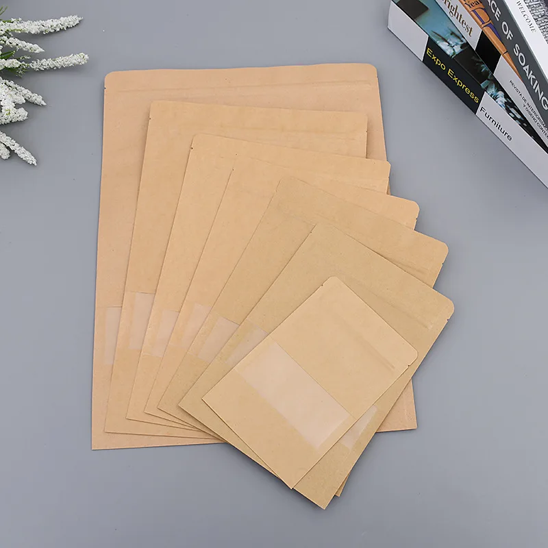 Custom printed biodegradable kraft paper bags food grade stand up zip lock packaging pouch