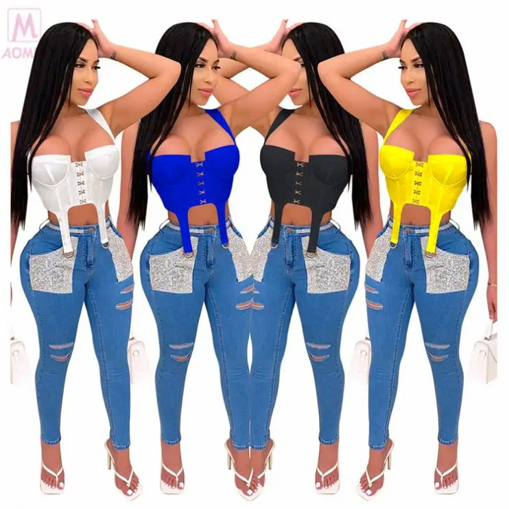 

Fashion Casual Sexy Crop Top Solid Color Summer 2020 Ladies Wholesale Custom Women Tops For Woman