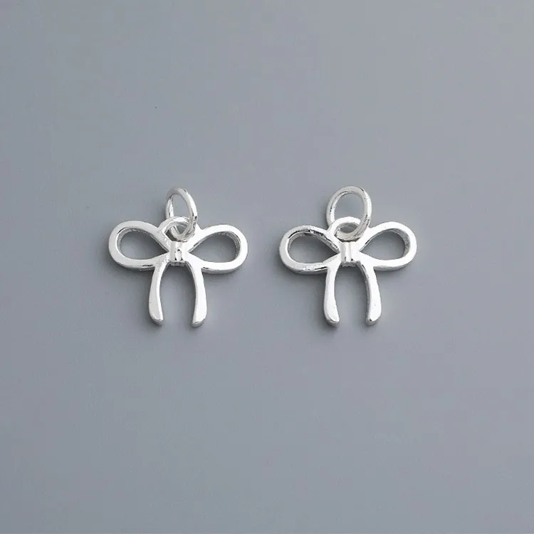 S925 Silver Hollow Bow Charms for DIY Jewelry Necklace Pendants