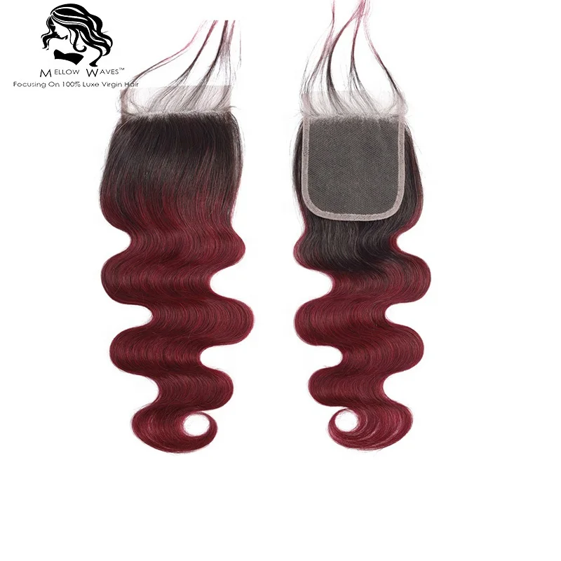 

Mellow Waves Indian Raw Body Wave Lace Closure 4X4 1B99J Red Color Human Hair Wholesale Price High Quality Lace Closure