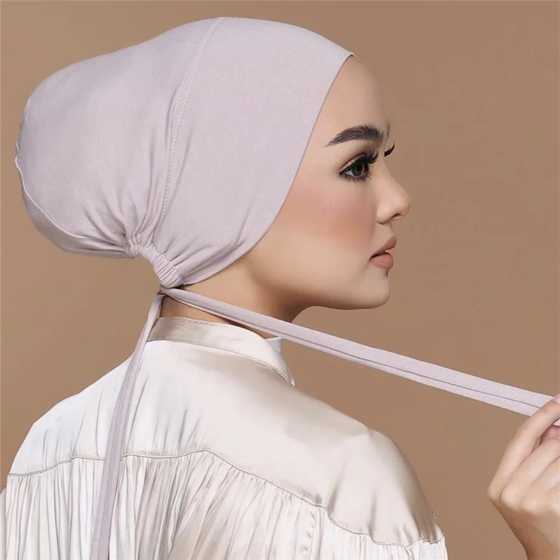 Hijab Inner Cap INS Hot Islamic Muslim Ruched Elastic Cotton Jersey Stretch Tie Back Inners Underscarf Hijab Caps