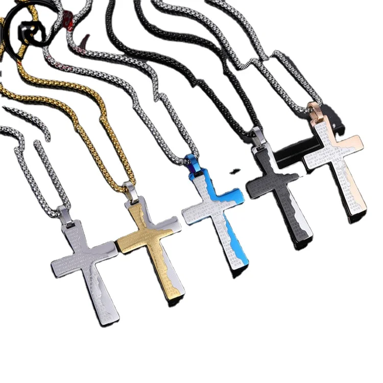 

Vintage Mens Stainless Steel Gold Letter Cross Pendant Necklace Alphabet Chunky Chain Women Jewelry Gift