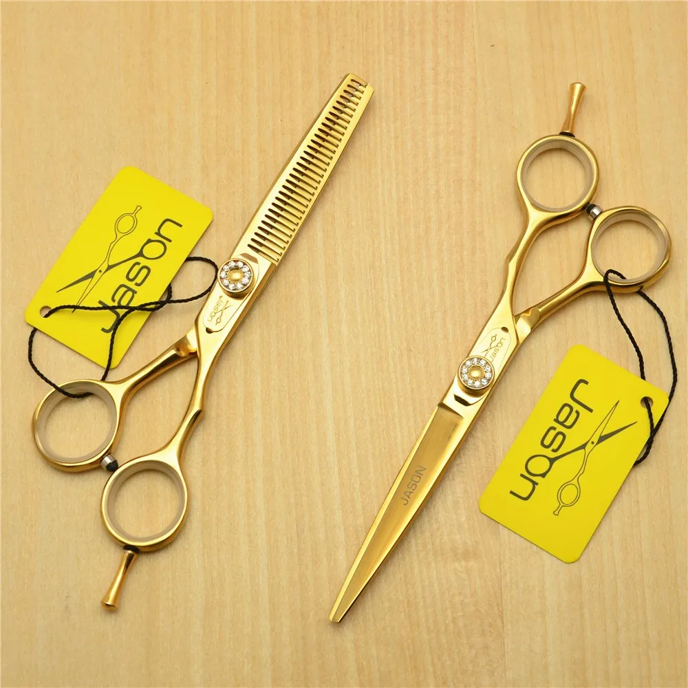 

5.5'' 16cm Brand Jason 440C 62HRC Professional Human Hair Scissors Hairdressing Scissors Cutting Shears Thinning Scissors J1020, Gold