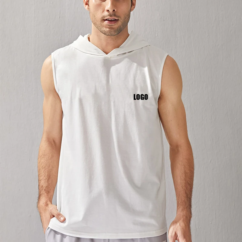 

Wholesale Customized Logo Hooded Sleeveless T-Shirt Cotton Men Casual t shirt
