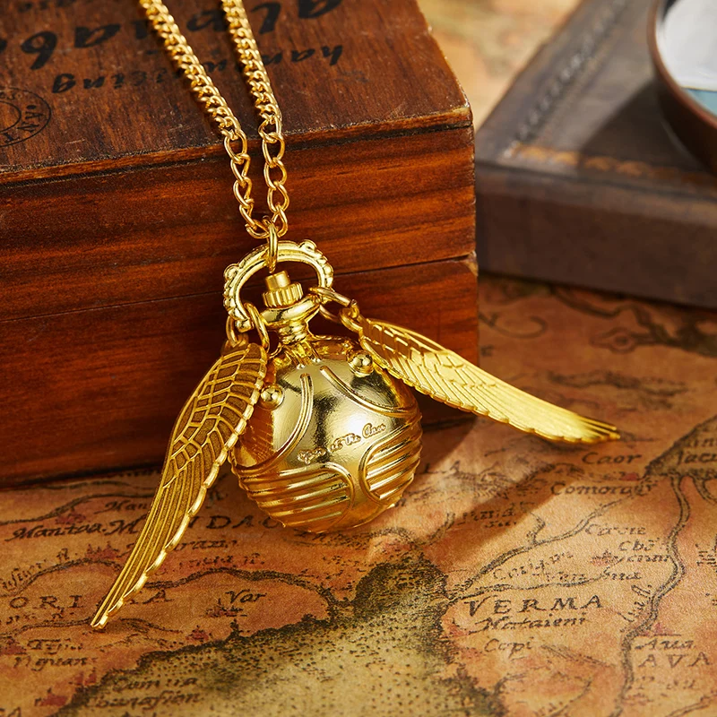 

Tiny Wings Necklace Pendant Chain Clock Ball Quartz Watch Gold Pocket Watches With Watch Chain for Kids Children reloj Souvenir