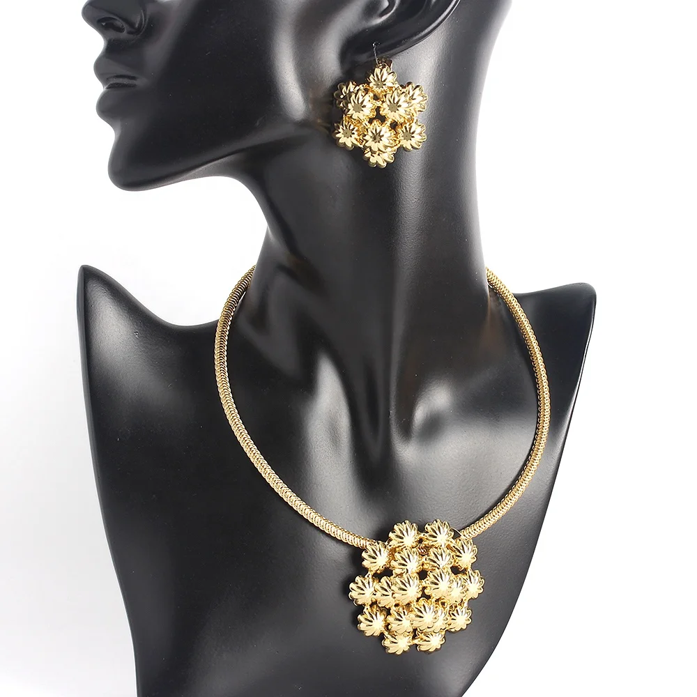 

2020 New Fashion Statement Earrings gold bridal cheap necklace and earrings nigerian jewelry set