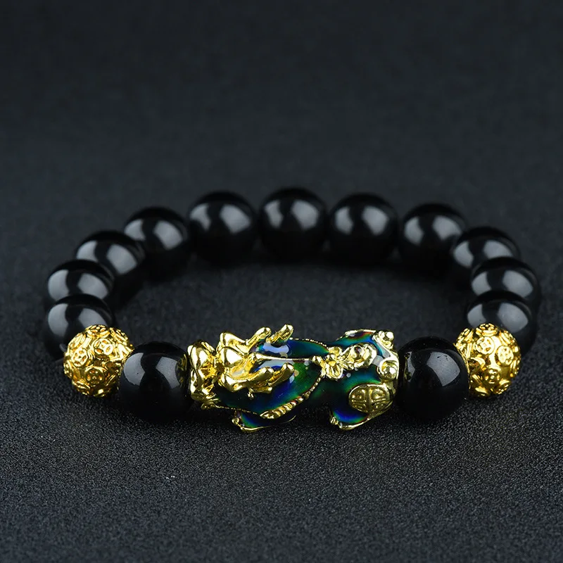 

Black crystal natural 3d gold fashion color brave troops pixiu charm beads Bracelet For Men Jewelry