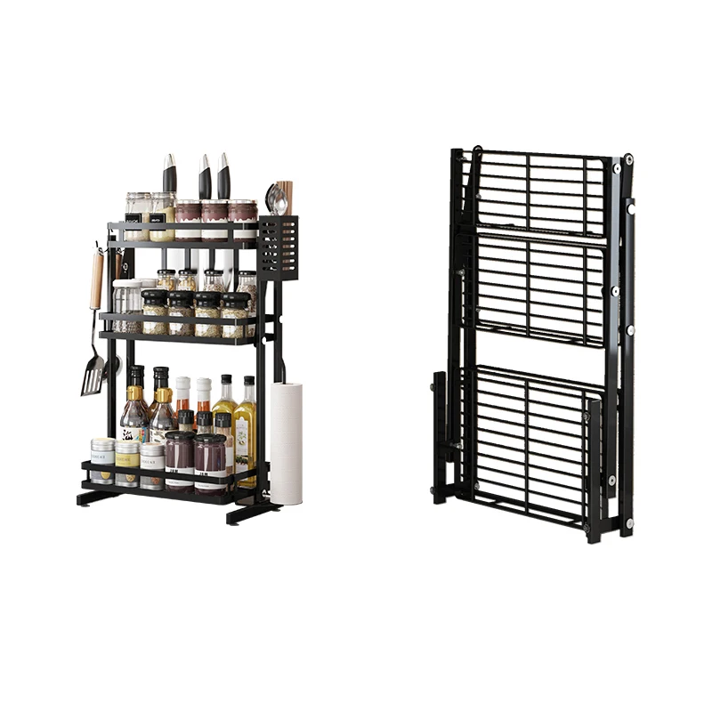

2 or 3 Tiers Kitchen Storage Jars Holder Organizer Shelf Standing Corner Spice Rack, Black/white