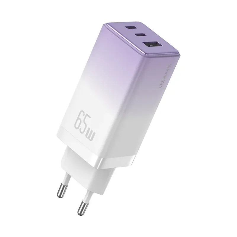 

USAMS CC180 High Power Gradient Color 65W ACC 3 Ports USB Type C Travel Charger GaN Fast Wall Charger