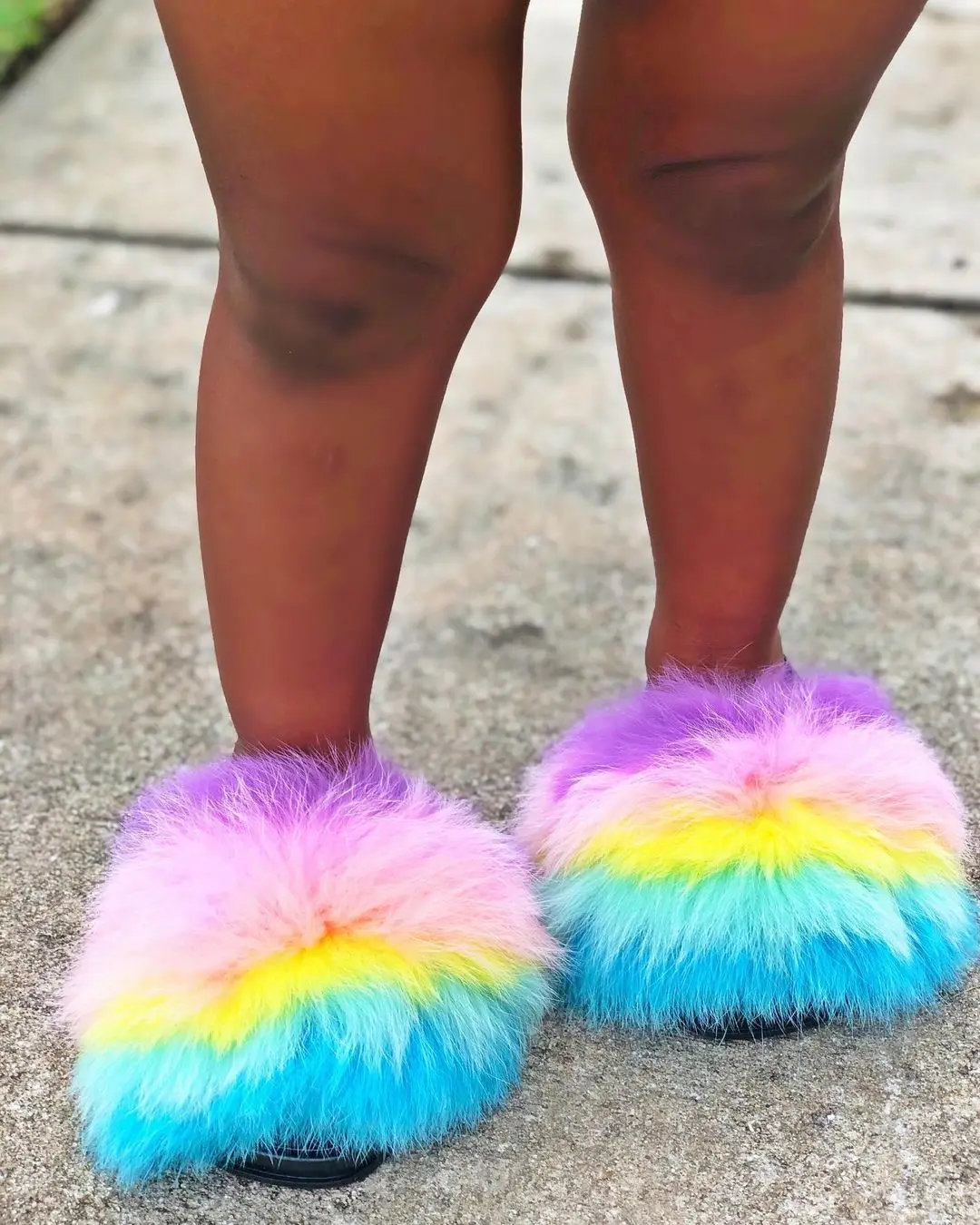 

New popular style children genuine fox fur slipper wholesale kids baby Unicorn fur slides, Customized color