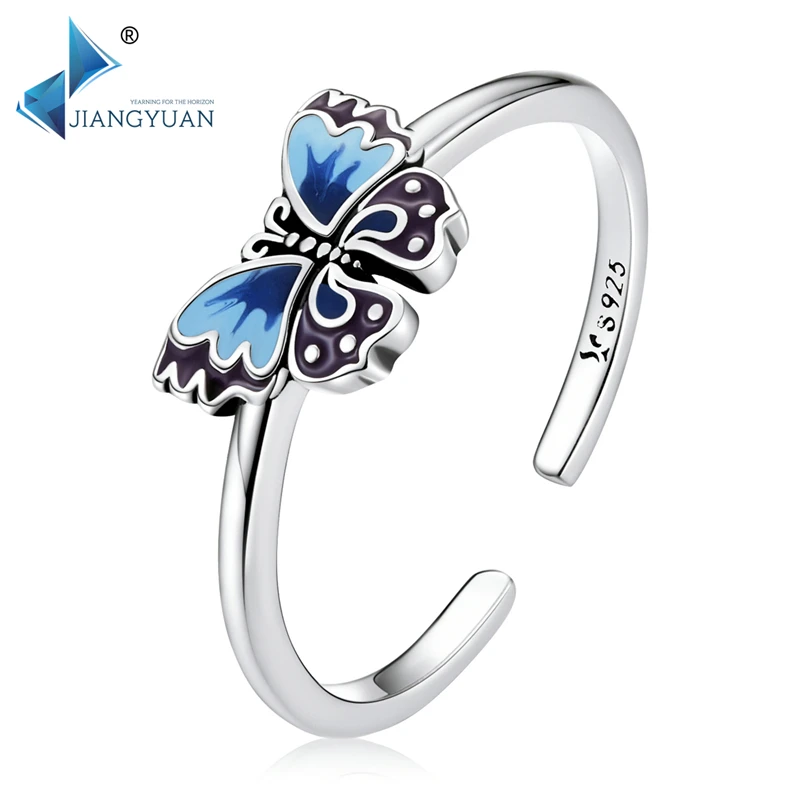 

SCR802 Jiangyuan Vintage jewelry ring 925 sterling silver blue butterfly adjustable rings