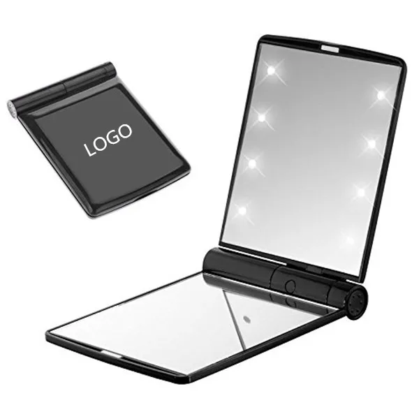 

Folding Adjustable Vanity Mirror with Led Lights Portable Pocket Mirror Double Sides Beauty Cosmetic MakeUp Mirror with LOGO, White,purle,red,blue,black,pink