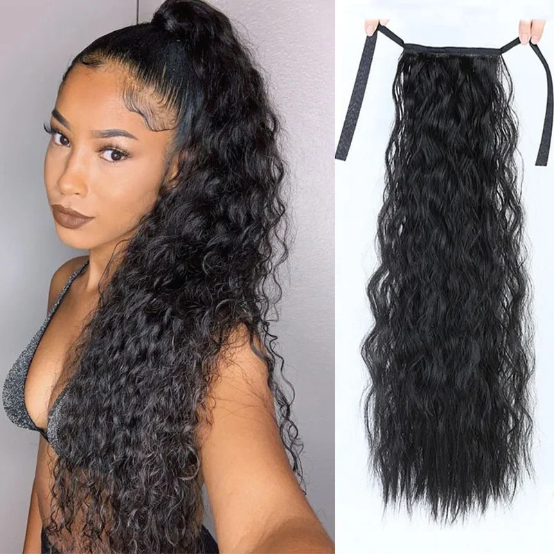 

Wholesale 22in Synthetic Hair Natural Afro Puff Ponytails Long Kinky Curly Wrap Around Ponytails Extension For Black Women
