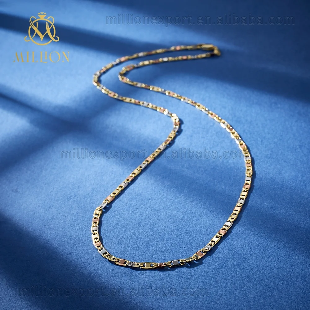 

LT143 Oro Laminado Gold Filled Tri Color Figaro Chains Solid Tri-tone Gold Diamond Cut Chain Necklace For Women