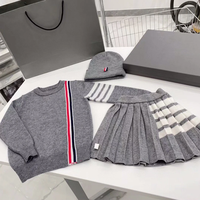 

Fashionable Children wear autumn&winter style warm sets girls long sleeve woolen sweater knitted skirt hats 3 pcs girls clothing, Picture shows