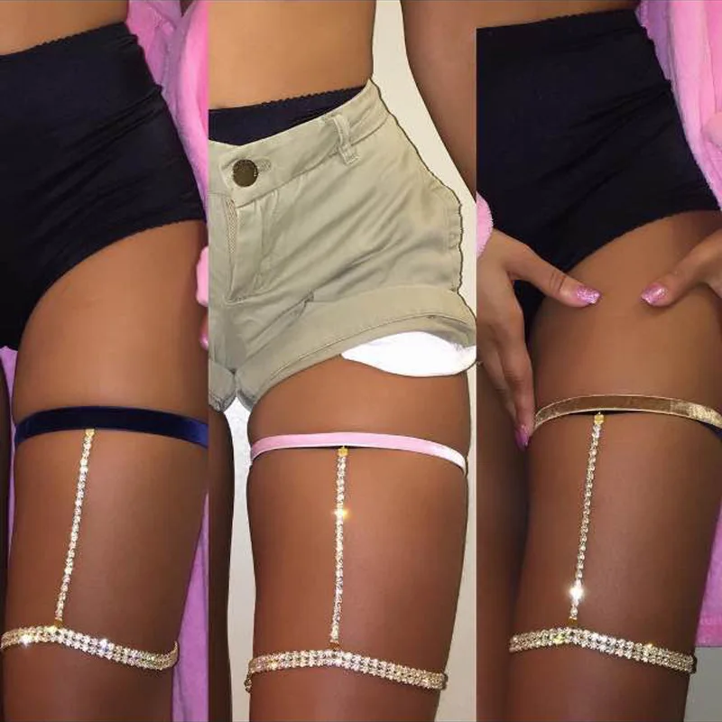 

HOVANCI 3 Fashion Rhinestone Gold Leg Chain Harness Layered Thigh Chains Body chains lingerie Jewelry, Silver,gold