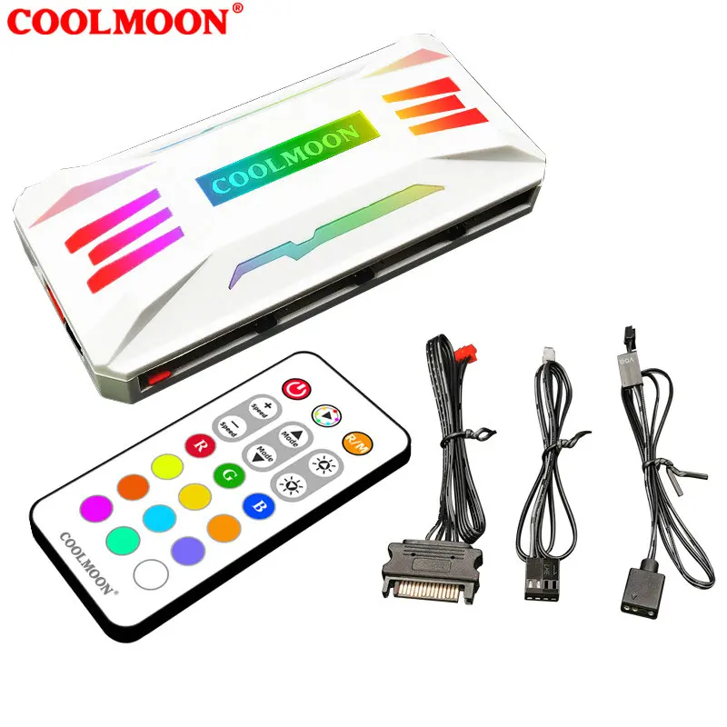 

COOLMOON PWM Cooler Fan HUB Splitter Extension connector Motherboard 4Pin pwm 5v argb PC cooling fan RGB adjust Speed Controller