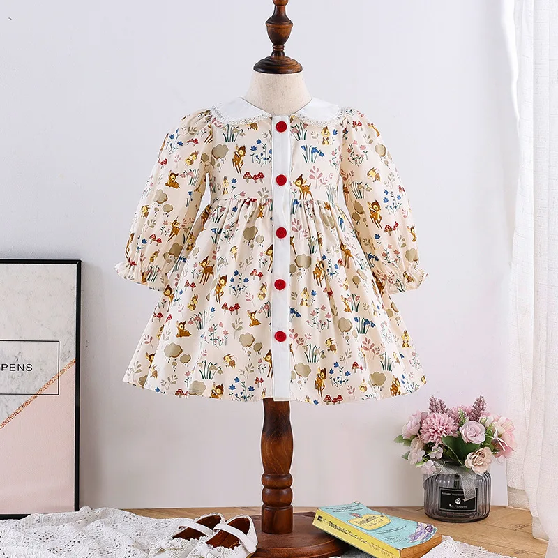 

autumn infant baby girl dresses animal vintage cotton ruffles wholesale children's clothes