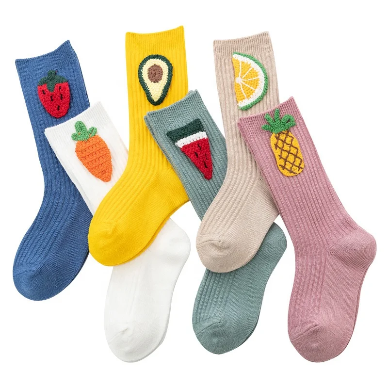 

Wholesale Comfortable Jacquard Fabric Fruit Pattern Ribbed Baby Socks Cute Tube Cotton Socks, Colorful