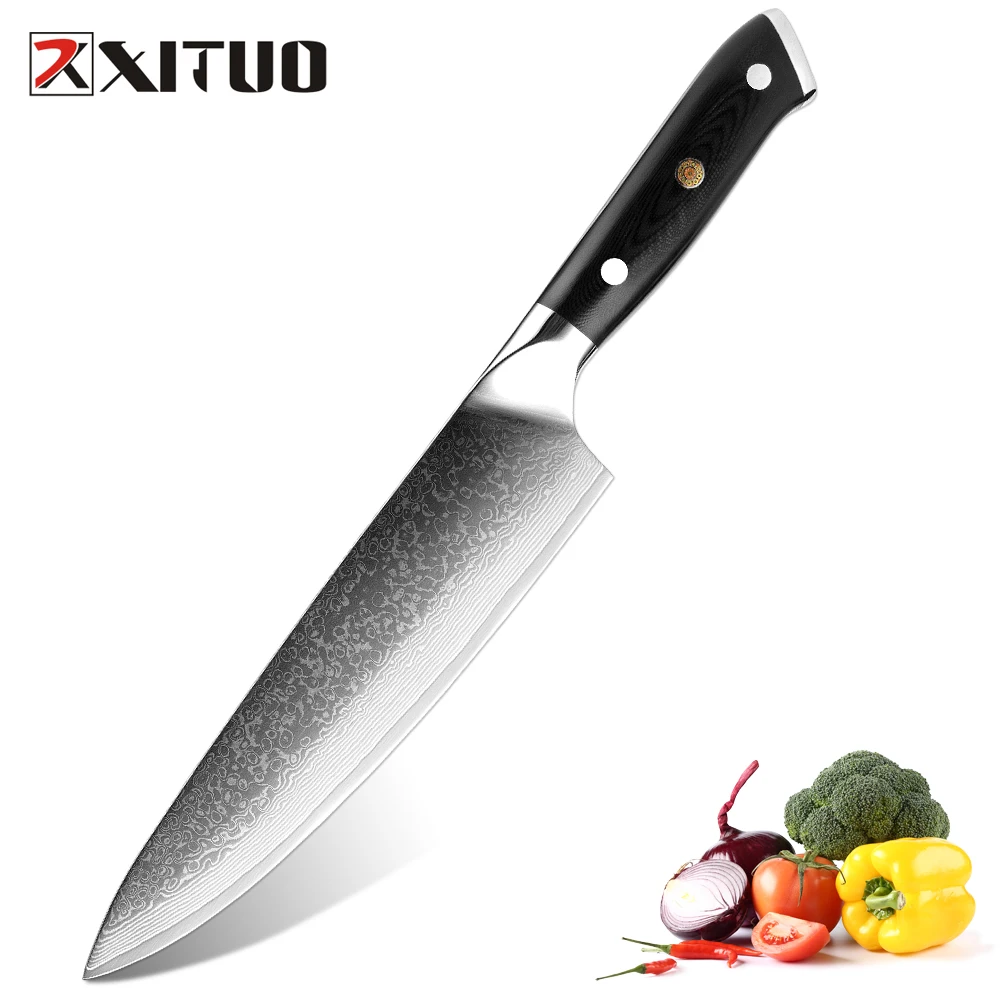 

Quality Japan VG10 Damascus steel kitchen knives G10 handle chef knife wholesale Custom Sharp Cleaver Santoku knife cook tool