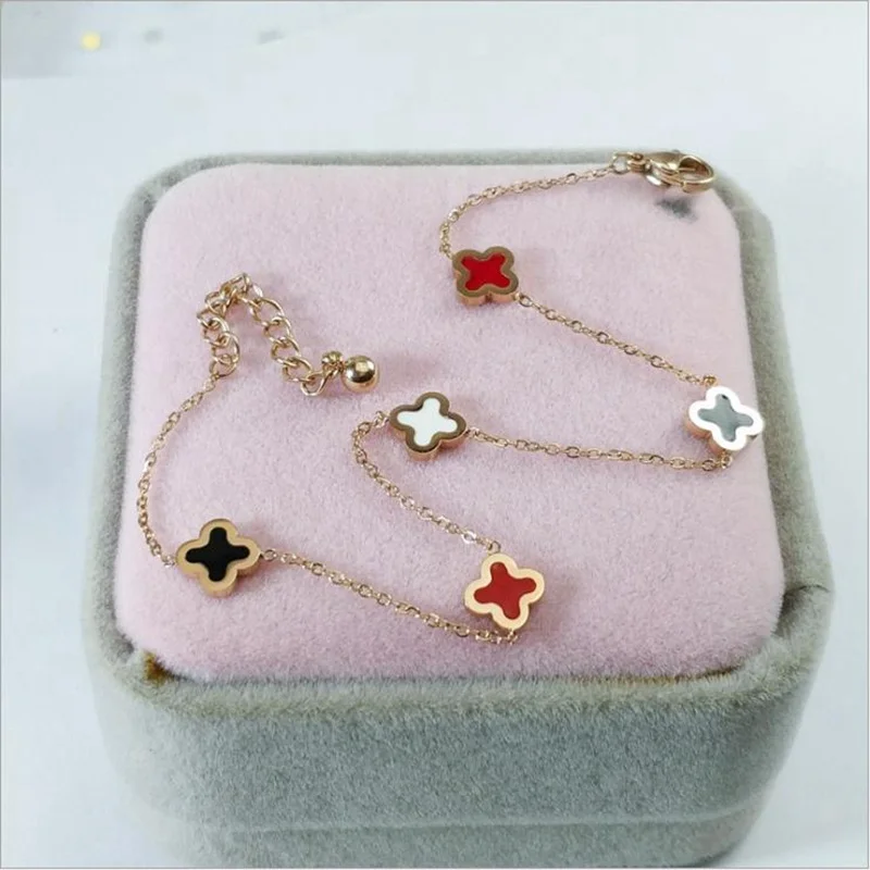 

Fashion anklets titanium steel rose gold simple lucky four leaf clover anklet for women