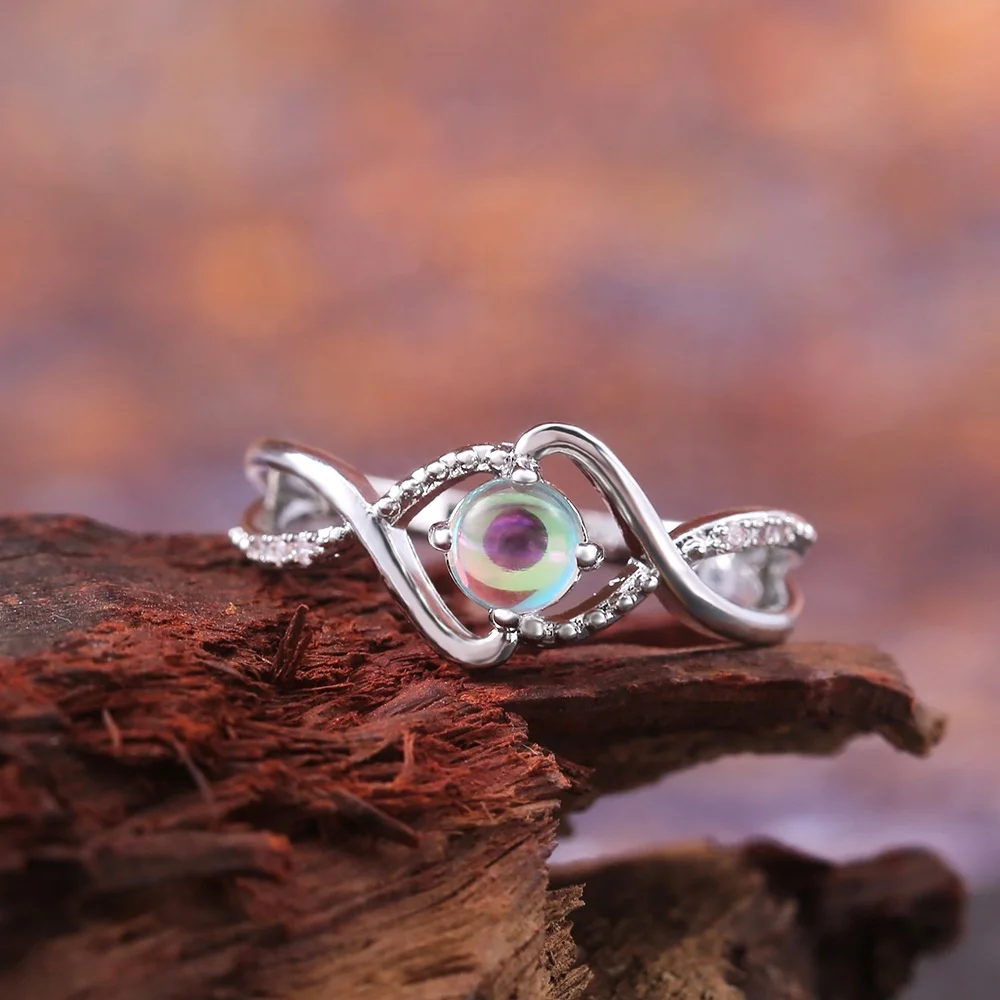 

New Simple Ring Jewelry Statementsilver Color Round Moonsone Rings For Women Engagement Wedding Party Gift Fashion