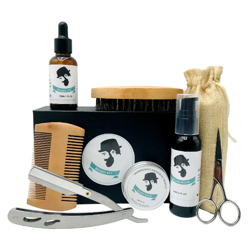 

Amazon Hot Selling With Beard Roller Organic Premium Beard Wash Balm Oil Set Private Label Beard Care Growth Kit