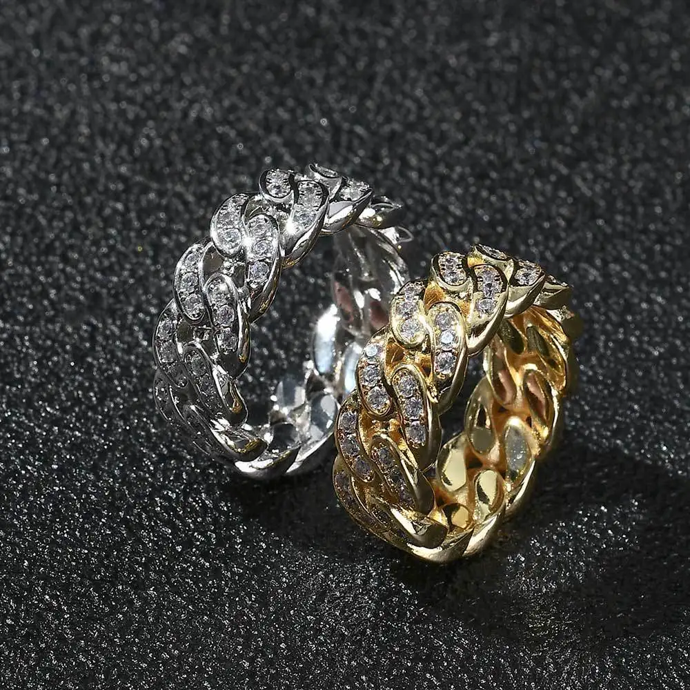 

Wholesale New Hip Hop Ring Cuban Iced Out Gold Plated Mens Shiny Bling Diamond Rings