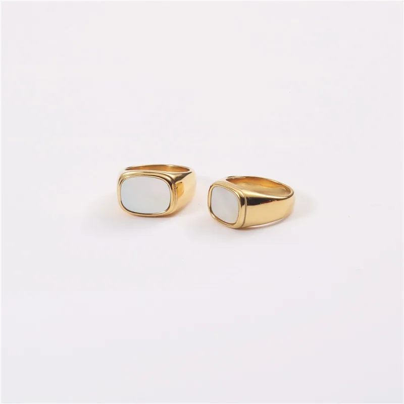 

2020 Minimalist Exaggerated Jewelry Female Ins Hipster Shell Ring Plane 18K Gold Plated Titanium Stainless Steel Ring, Gold color