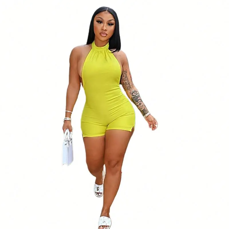 

Sexy summer halter backless short romper jumpsuits bodycon party women