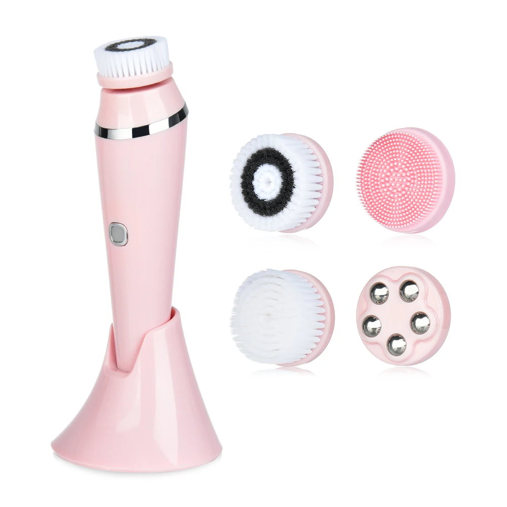 

2021 New design sonic facial brush rechargeable silicone facial cleansing brush facial cleanser brush for home use, Green/pink/qhite